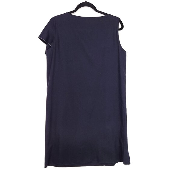 Fabiana Filippi Merino Wool Cashmere Dress Size 12 Blue Ruffle Shift Beads Trim - Picture 3 of 13